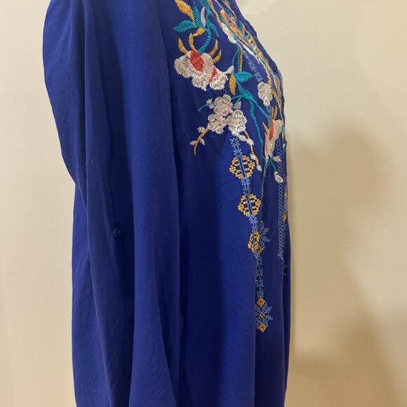 ANTHROPOLOGIE LUNA MOON Floral Embroidered Boho Tunic Royal Blue Sz S - Picture 7 of 14